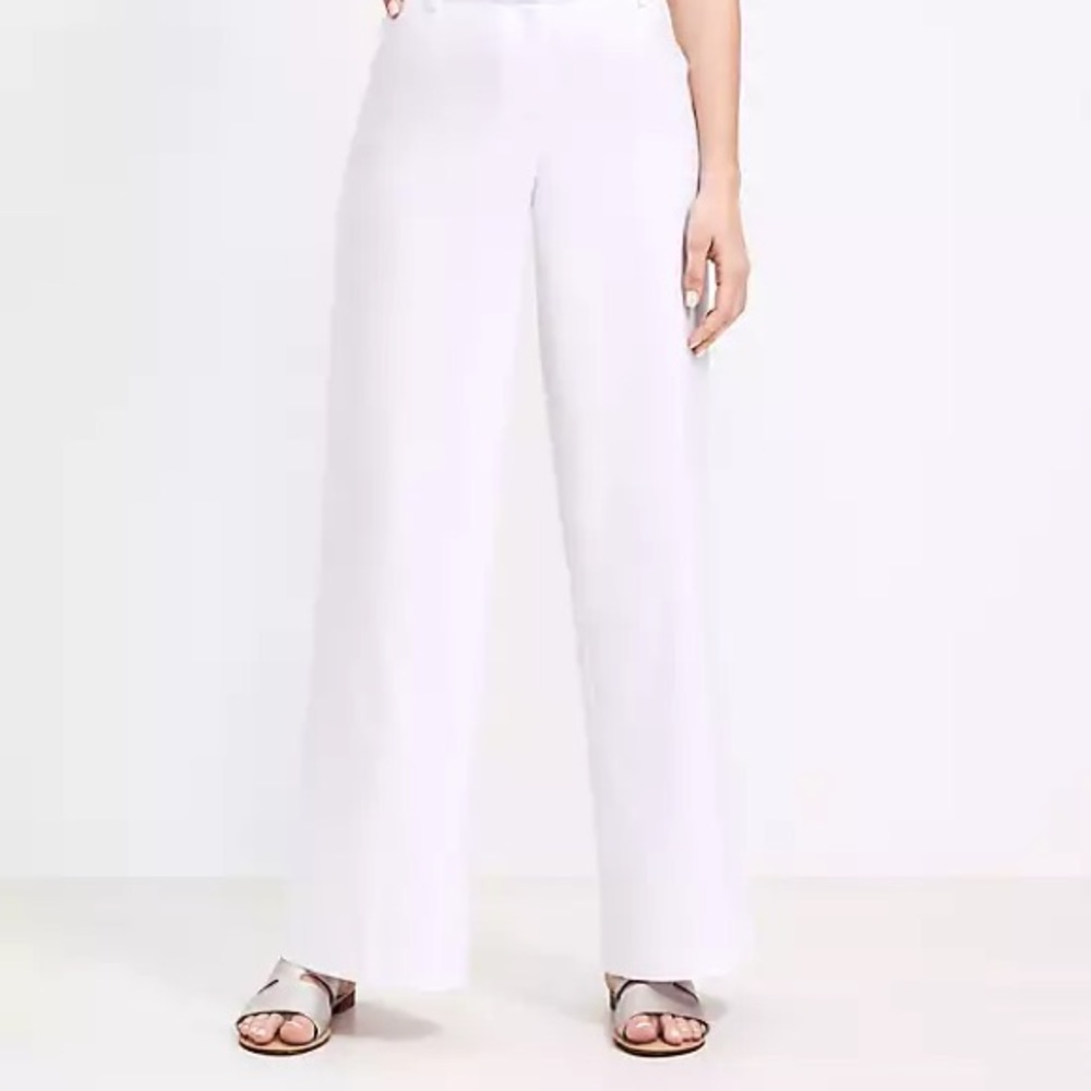 Loft White Trouser Pants in Linen Twill